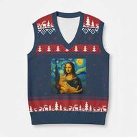 Mona Lisa Cat Starry Night V-Neck Knit Sweater Vest - Wonder Print Shop