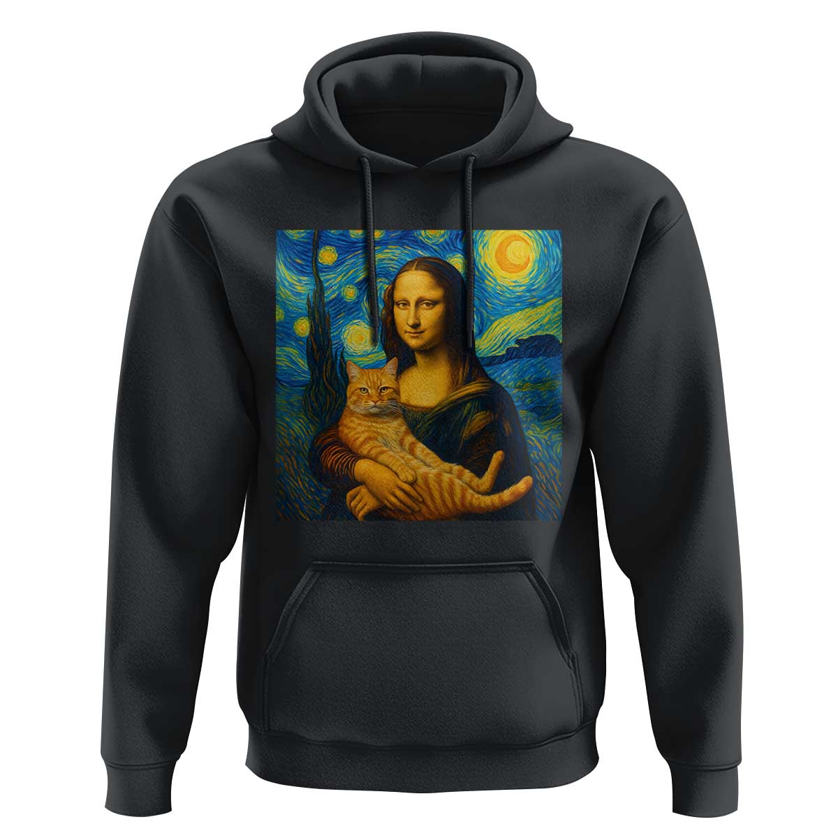 Mona Lisa Cat Starry Night Hoodie - Wonder Print Shop