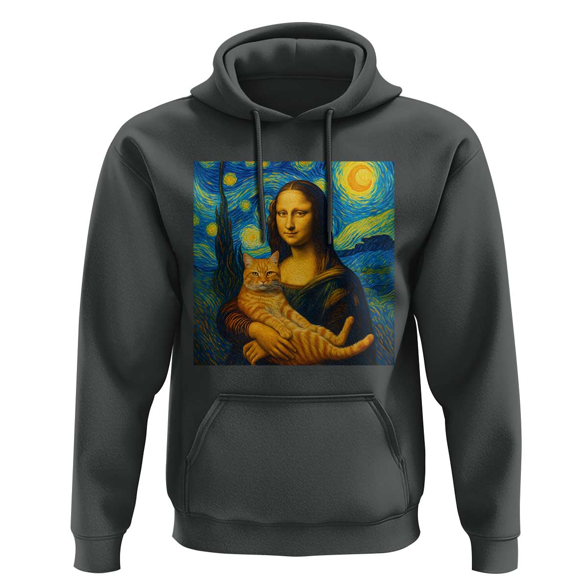 Mona Lisa Cat Starry Night Hoodie - Wonder Print Shop