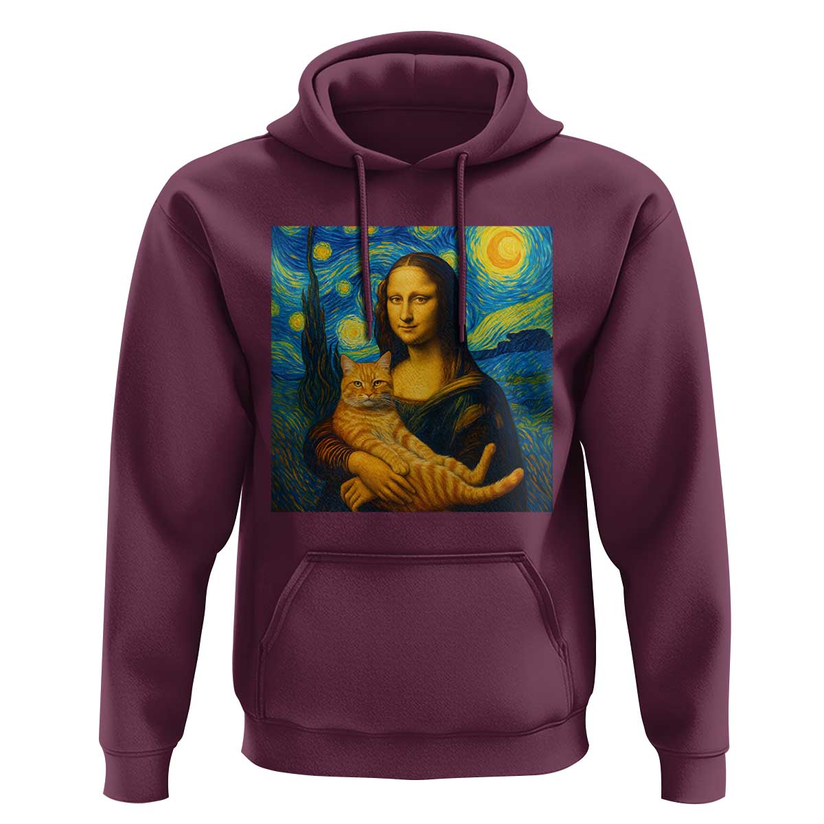Mona Lisa Cat Starry Night Hoodie - Wonder Print Shop