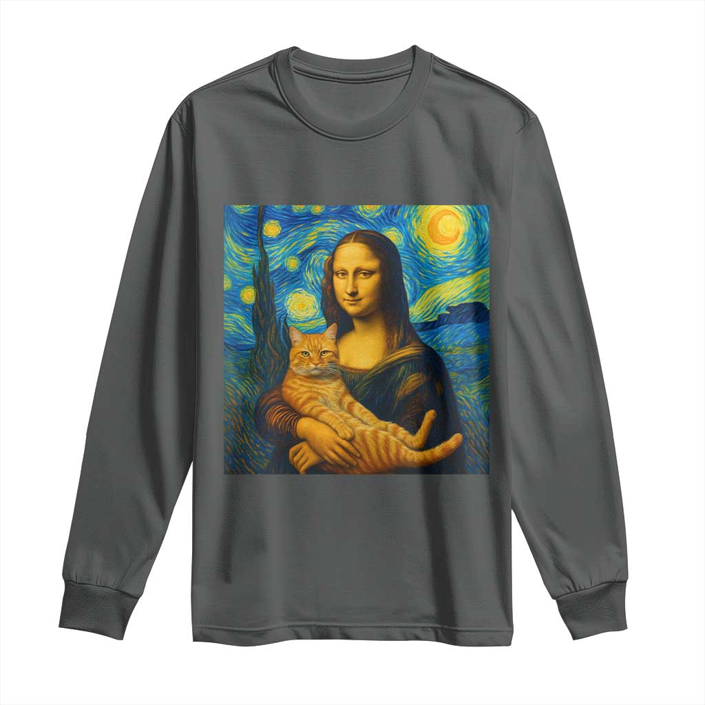 Mona Lisa Cat Starry Night Long Sleeve Shirt - Wonder Print Shop