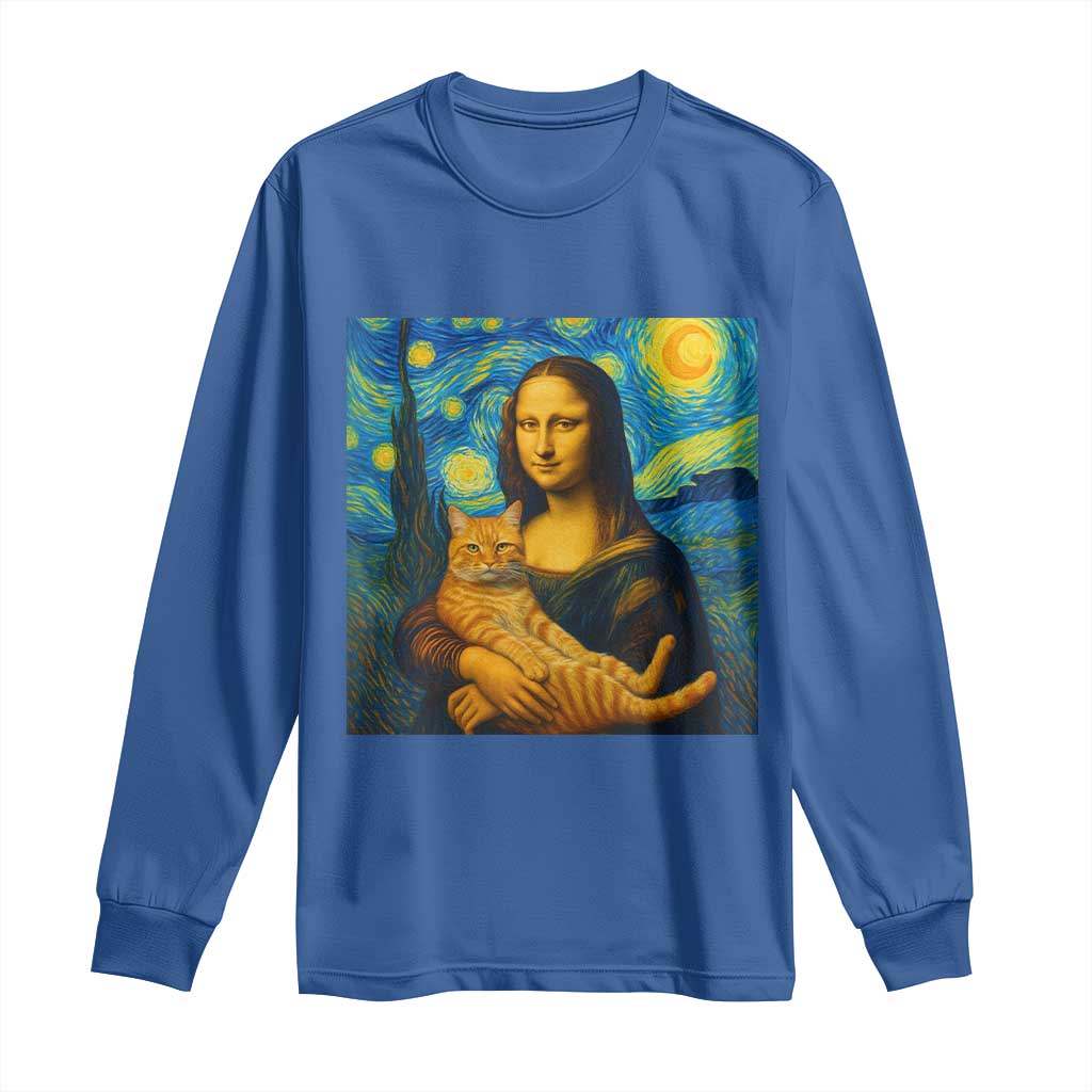 Mona Lisa Cat Starry Night Long Sleeve Shirt - Wonder Print Shop