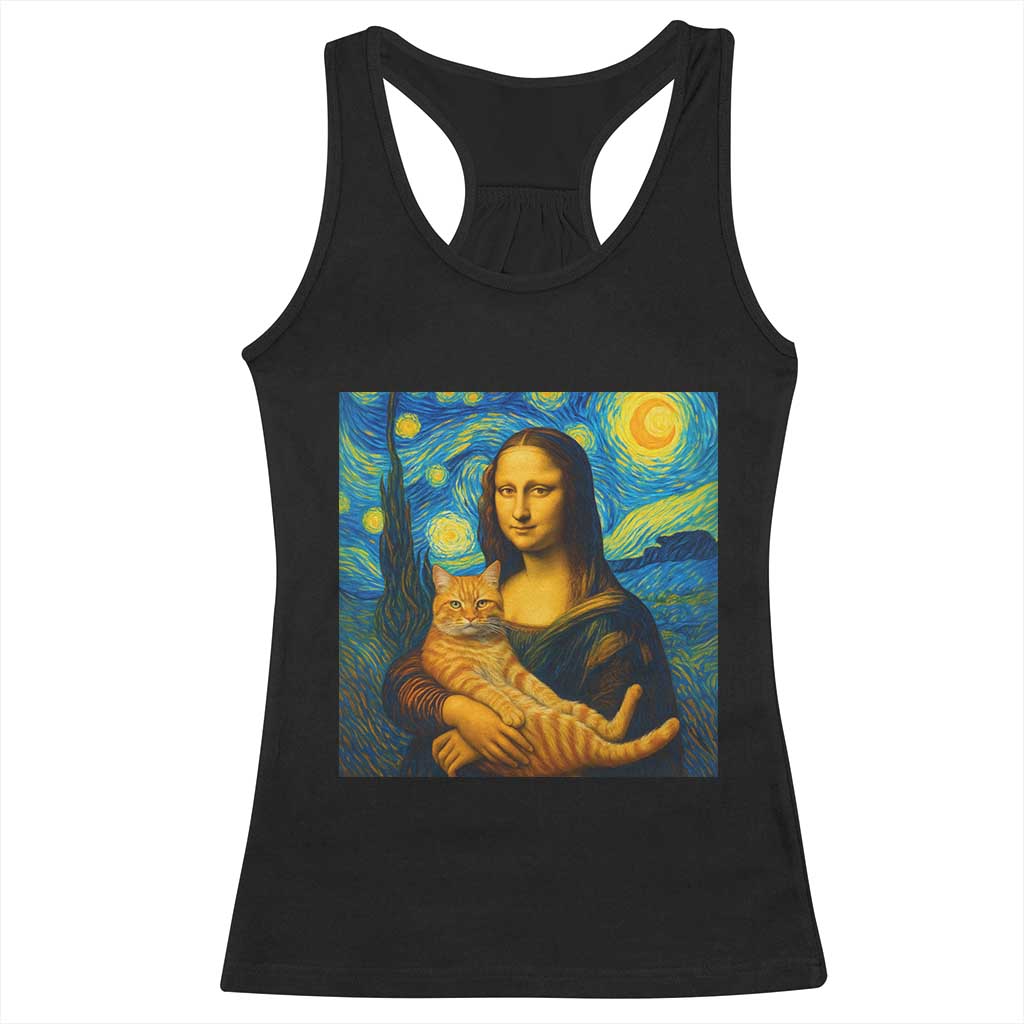 Mona Lisa Cat Starry Night Racerback Tank Top - Wonder Print Shop
