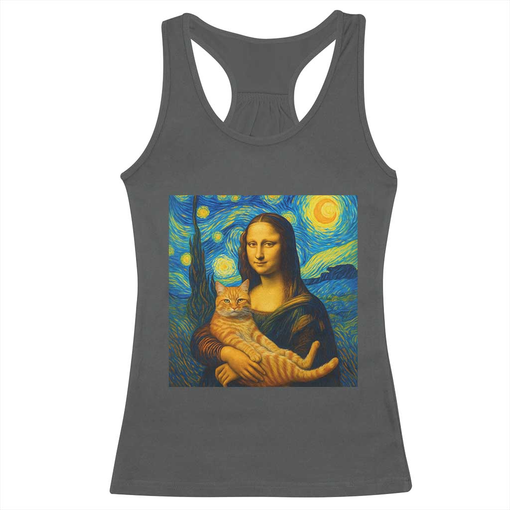 Mona Lisa Cat Starry Night Racerback Tank Top - Wonder Print Shop