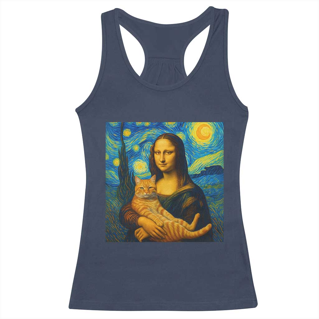 Mona Lisa Cat Starry Night Racerback Tank Top - Wonder Print Shop