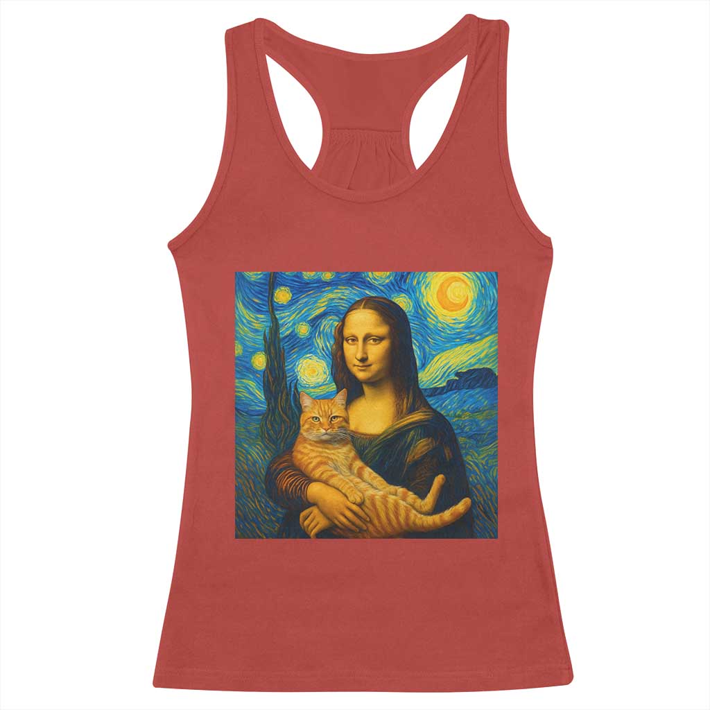 Mona Lisa Cat Starry Night Racerback Tank Top - Wonder Print Shop