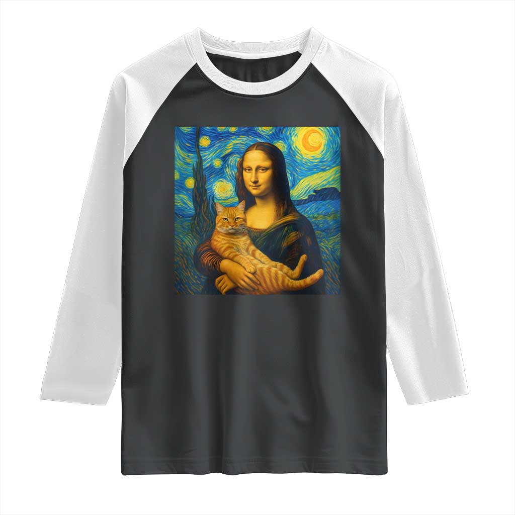 Mona Lisa Cat Starry Night Raglan Shirt - Wonder Print Shop