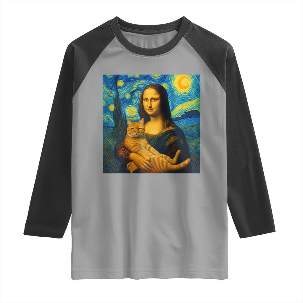 Mona Lisa Cat Starry Night Raglan Shirt - Wonder Print Shop