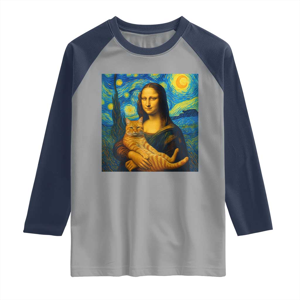 Mona Lisa Cat Starry Night Raglan Shirt - Wonder Print Shop