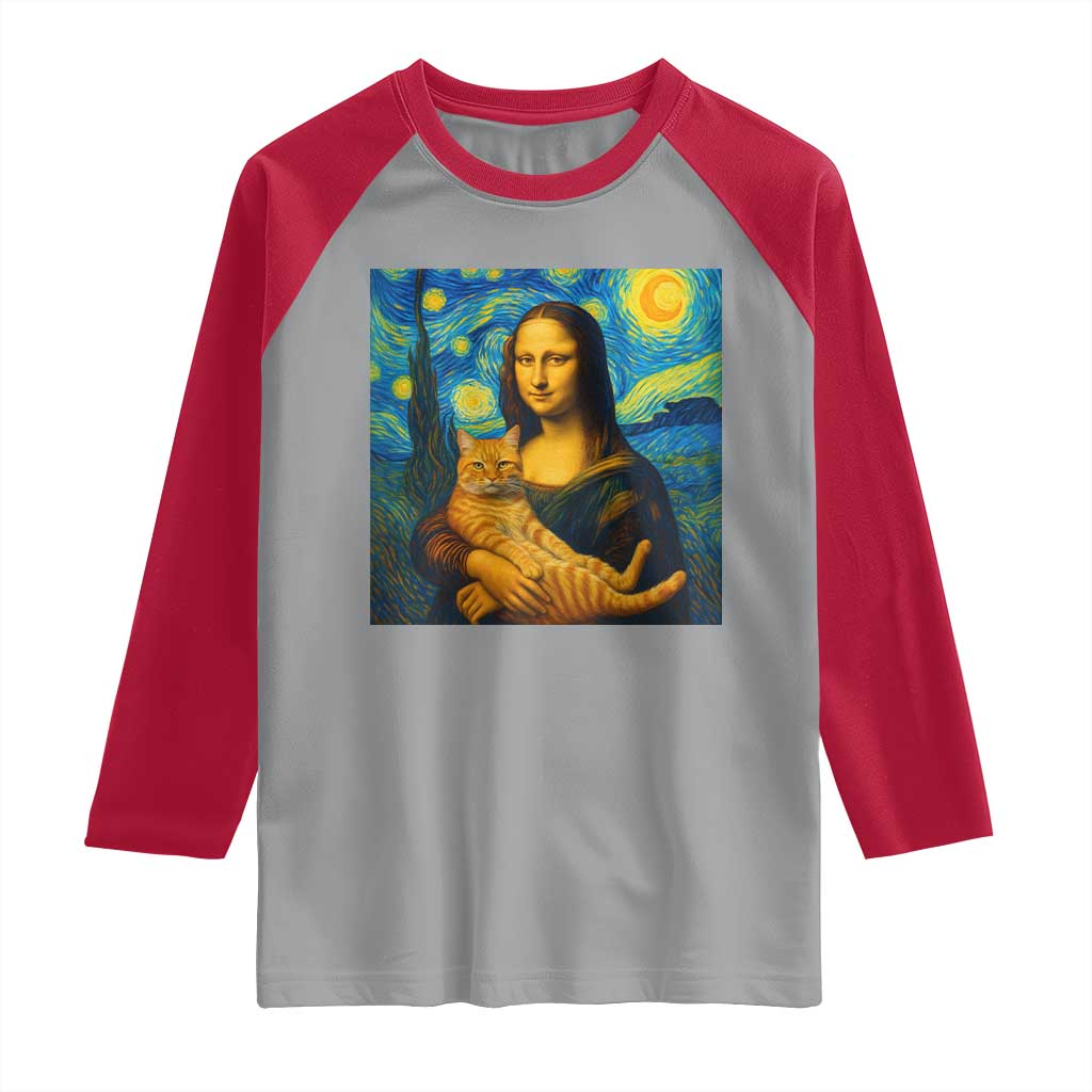 Mona Lisa Cat Starry Night Raglan Shirt - Wonder Print Shop