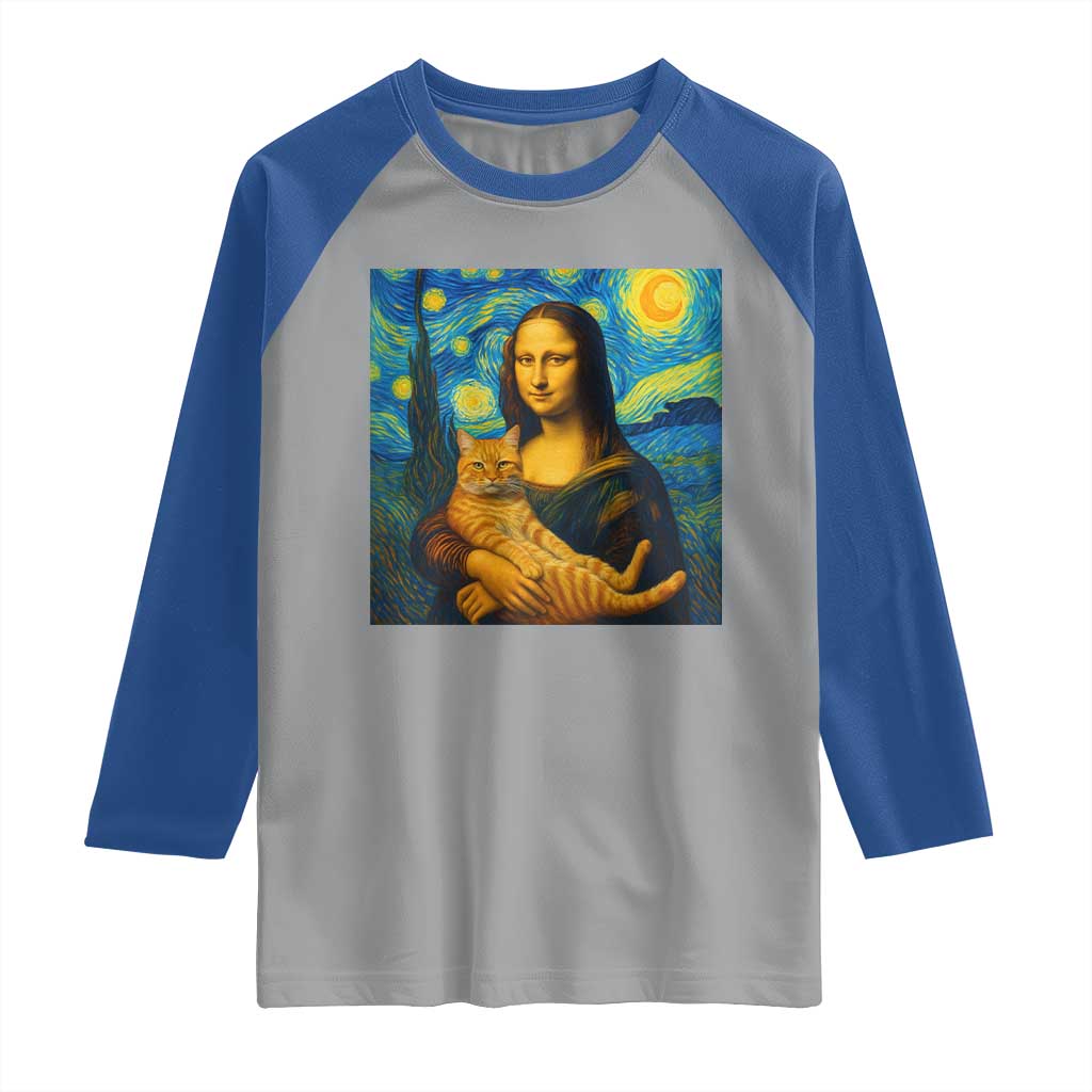 Mona Lisa Cat Starry Night Raglan Shirt - Wonder Print Shop