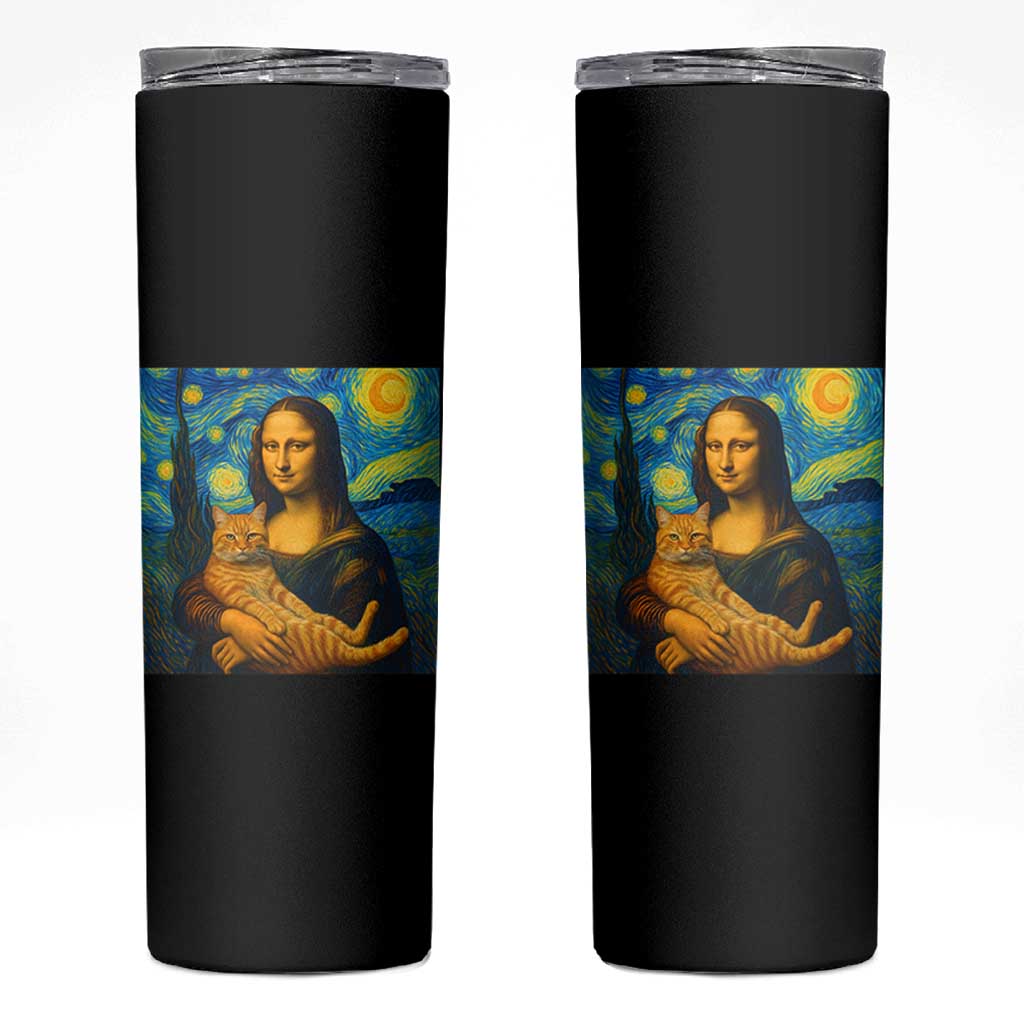 Mona Lisa Cat Starry Night Skinny Tumbler - Wonder Print Shop