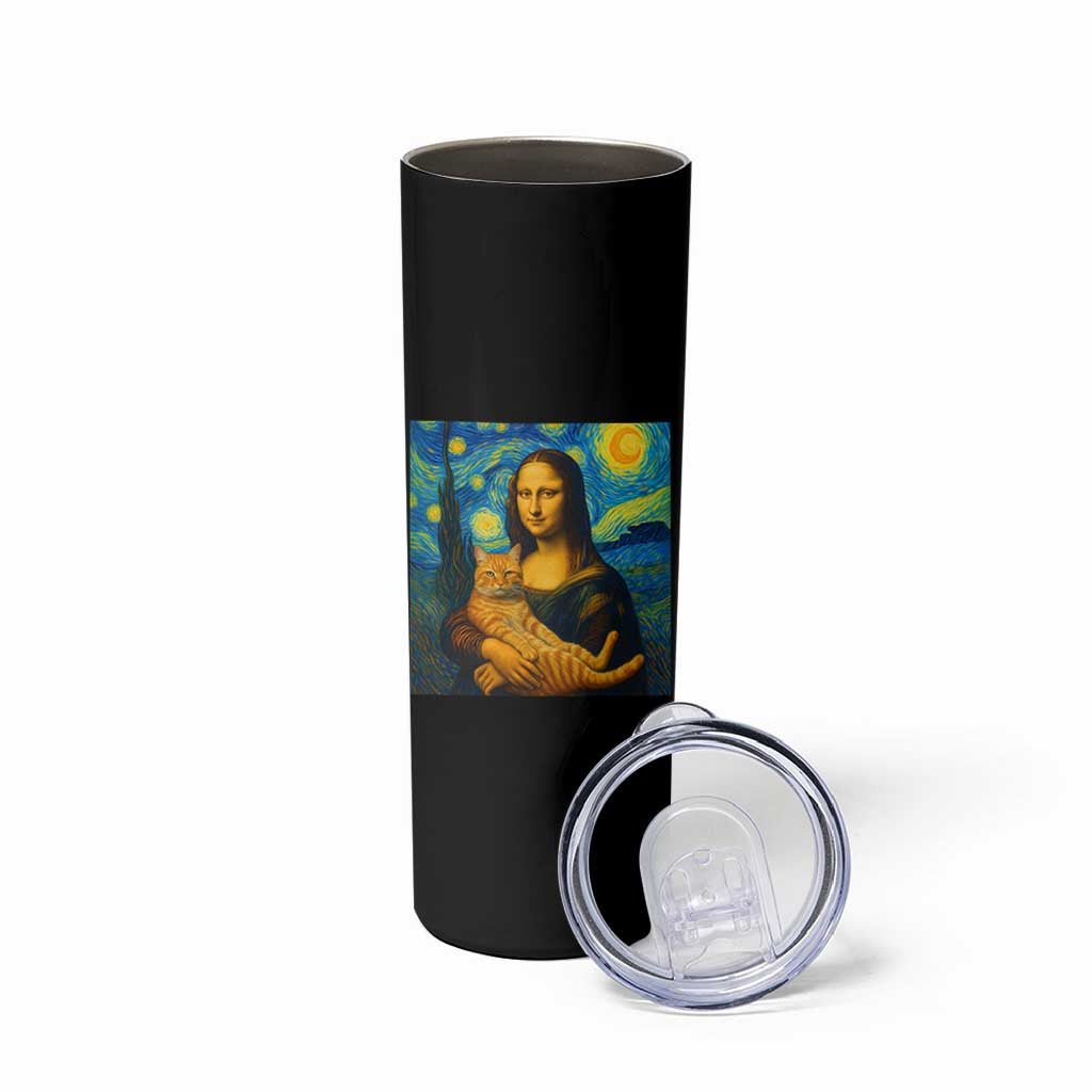 Mona Lisa Cat Starry Night Skinny Tumbler - Wonder Print Shop