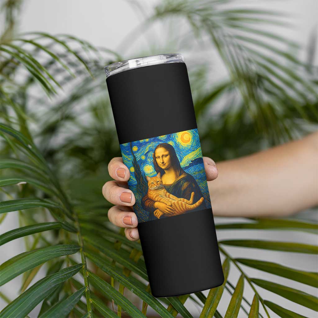 Mona Lisa Cat Starry Night Skinny Tumbler - Wonder Print Shop