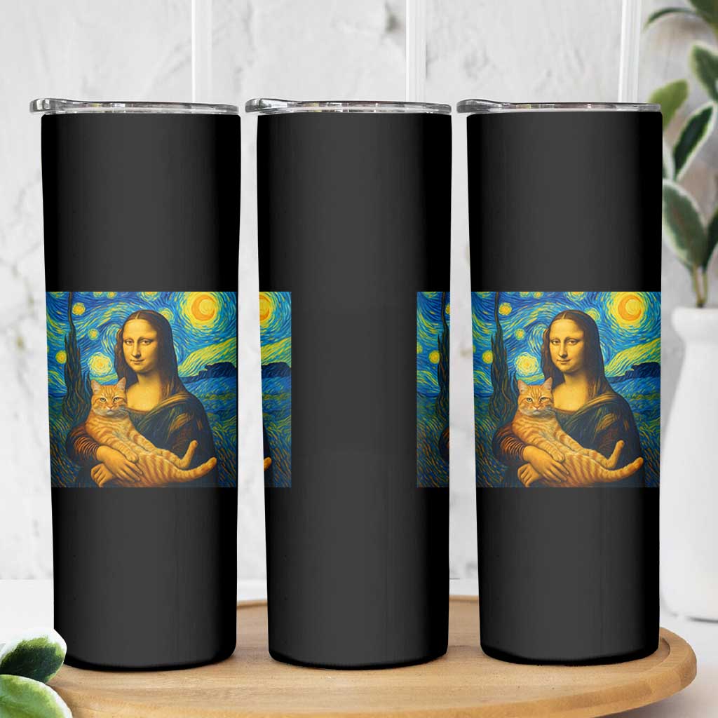 Mona Lisa Cat Starry Night Skinny Tumbler - Wonder Print Shop