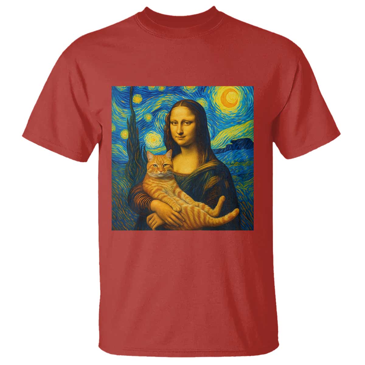 Mona Lisa Cat Starry Night T Shirt - Wonder Print Shop