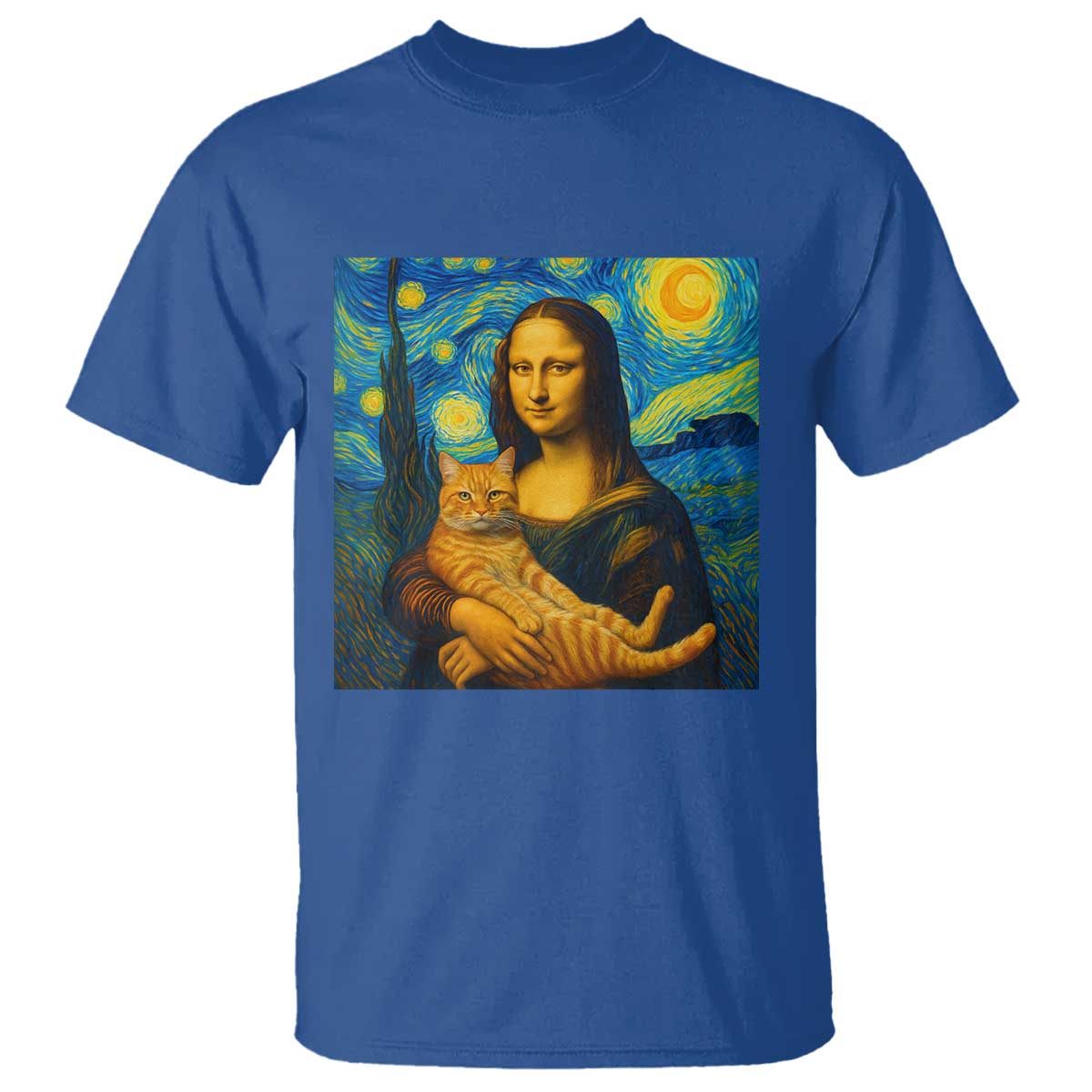Mona Lisa Cat Starry Night T Shirt - Wonder Print Shop