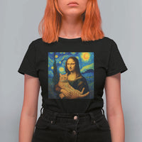 Mona Lisa Cat Starry Night T Shirt For Women - Wonder Print Shop