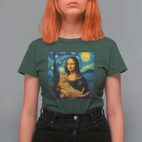 Mona Lisa Cat Starry Night T Shirt For Women - Wonder Print Shop