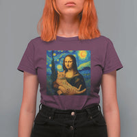 Mona Lisa Cat Starry Night T Shirt For Women - Wonder Print Shop