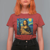 Mona Lisa Cat Starry Night T Shirt For Women - Wonder Print Shop