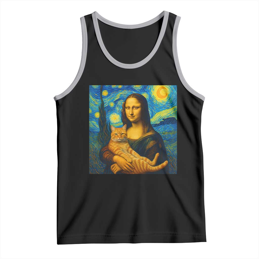 Mona Lisa Cat Starry Night Tank Top - Wonder Print Shop