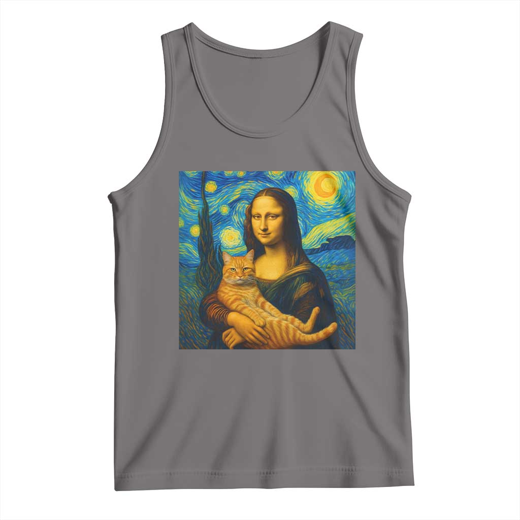 Mona Lisa Cat Starry Night Tank Top - Wonder Print Shop