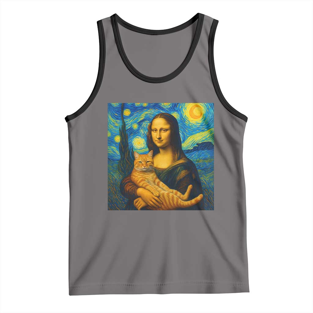 Mona Lisa Cat Starry Night Tank Top - Wonder Print Shop