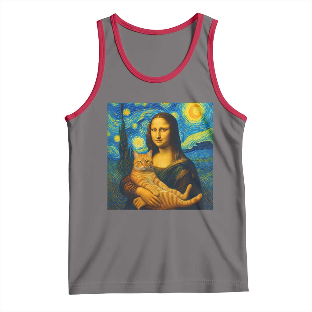 Mona Lisa Cat Starry Night Tank Top - Wonder Print Shop