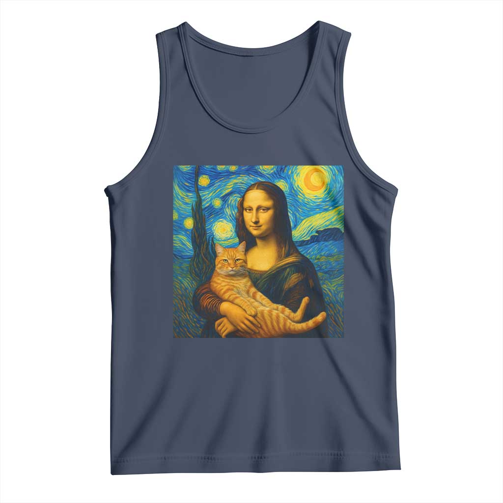 Mona Lisa Cat Starry Night Tank Top - Wonder Print Shop