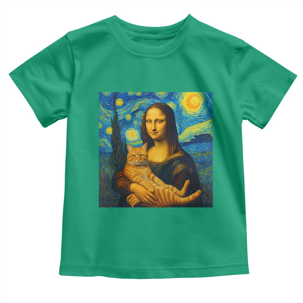 Mona Lisa Cat Starry Night Toddler T Shirt - Wonder Print Shop