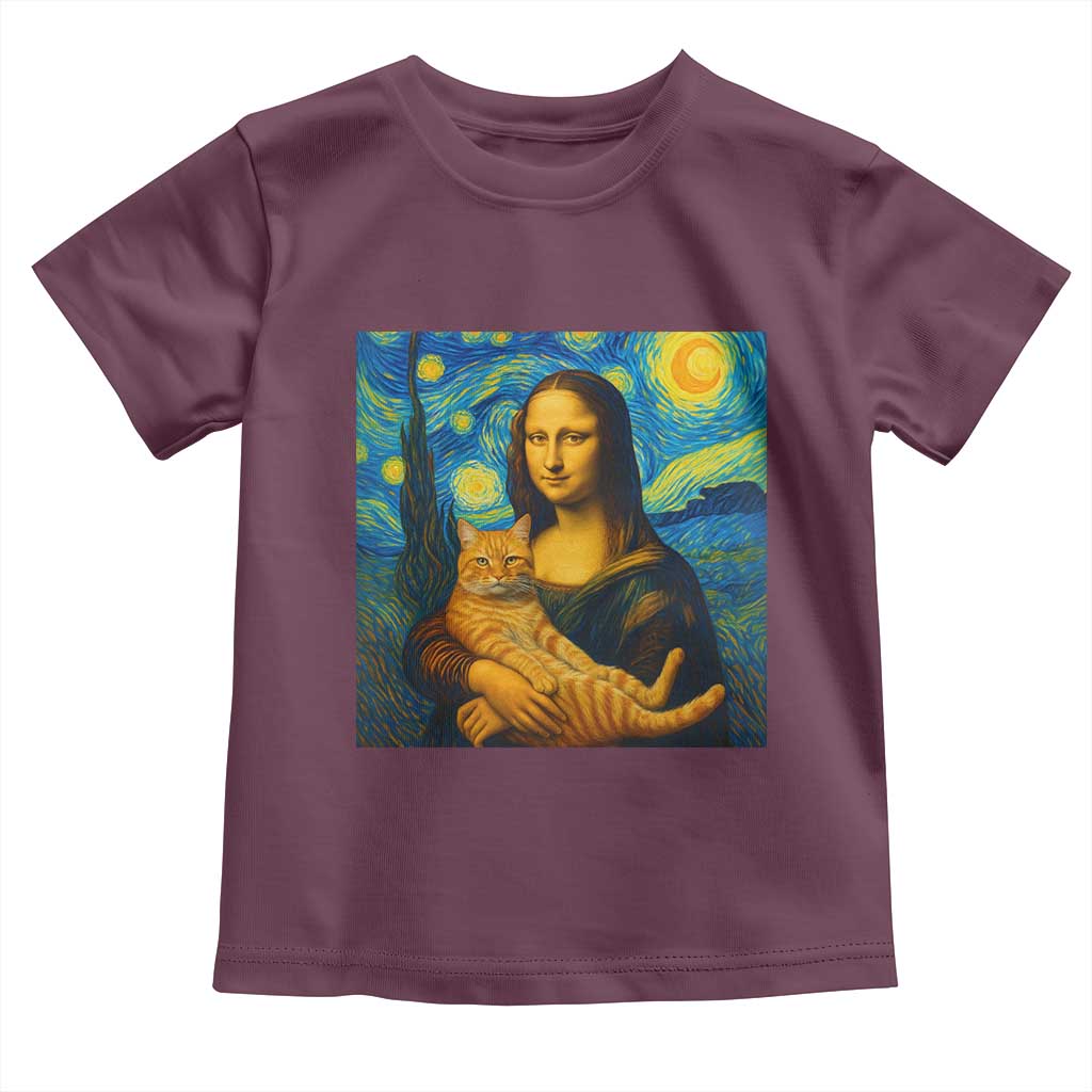 Mona Lisa Cat Starry Night Toddler T Shirt - Wonder Print Shop