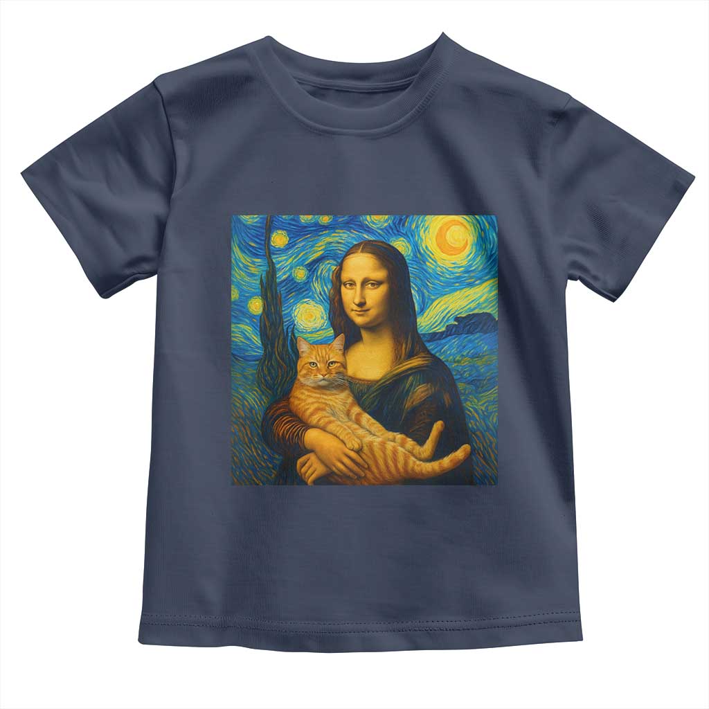 Mona Lisa Cat Starry Night Toddler T Shirt - Wonder Print Shop