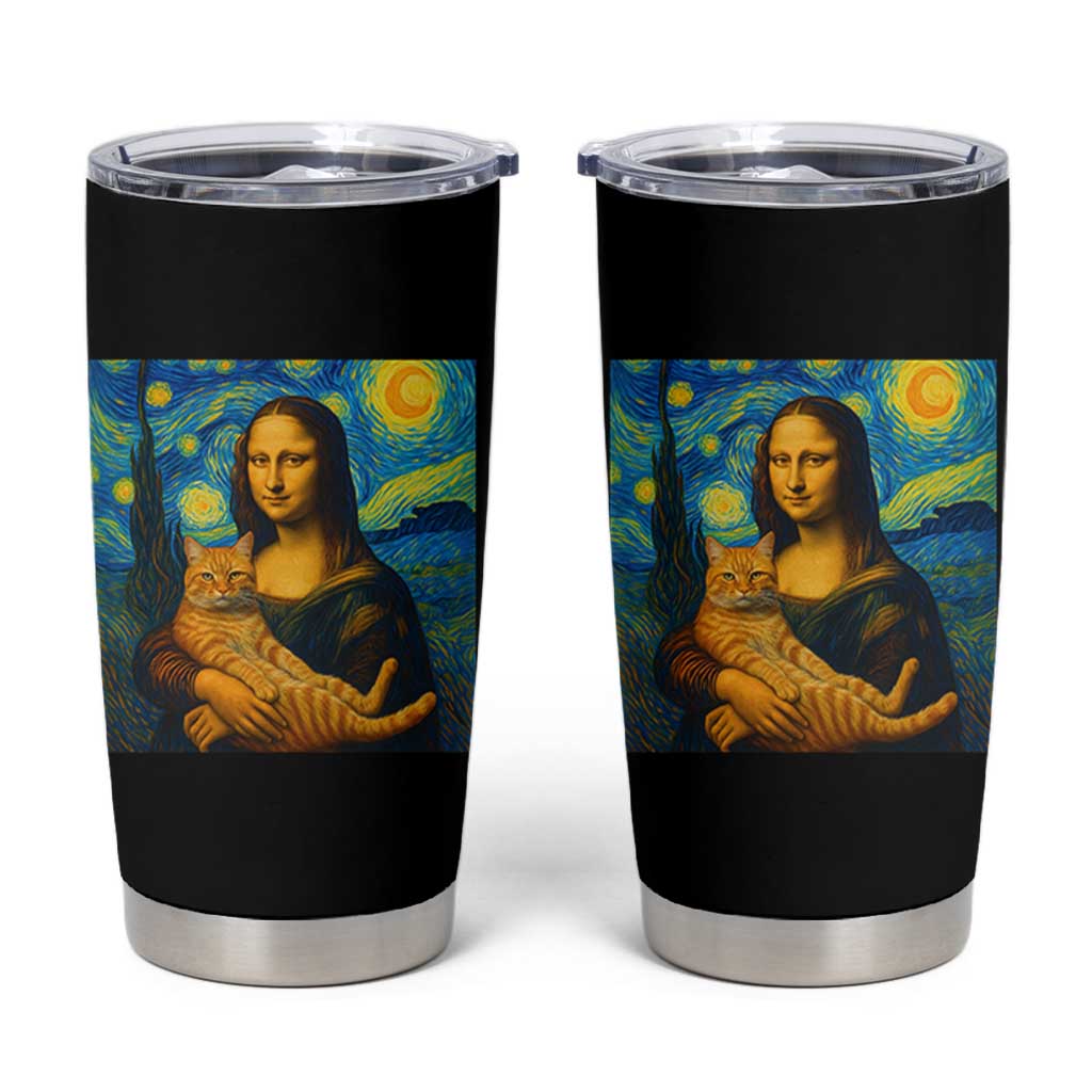 Mona Lisa Cat Starry Night Tumbler Cup - Wonder Print Shop