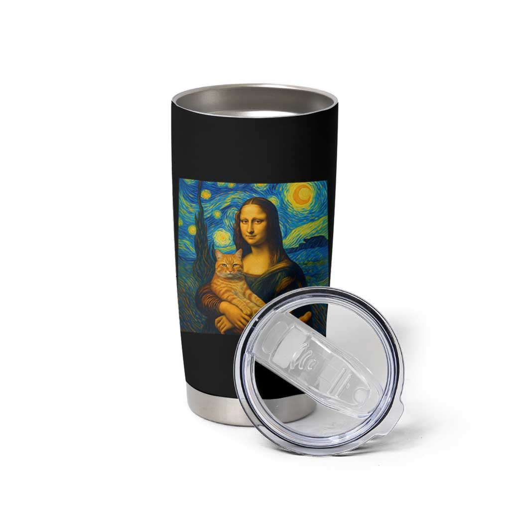 Mona Lisa Cat Starry Night Tumbler Cup - Wonder Print Shop