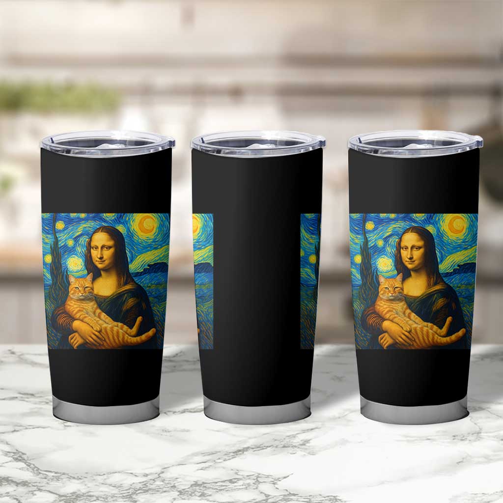 Mona Lisa Cat Starry Night Tumbler Cup - Wonder Print Shop