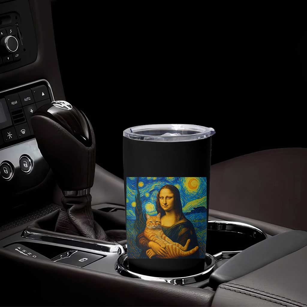 Mona Lisa Cat Starry Night Tumbler Cup - Wonder Print Shop