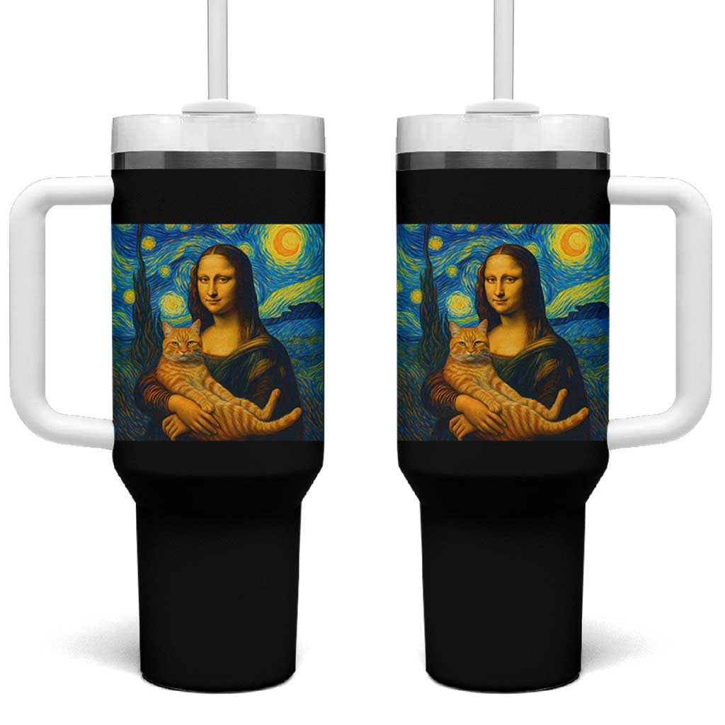 Mona Lisa Cat Starry Night Tumbler With Handle - Wonder Print Shop