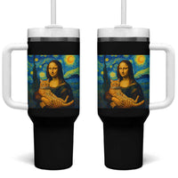 Mona Lisa Cat Starry Night Tumbler With Handle - Wonder Print Shop