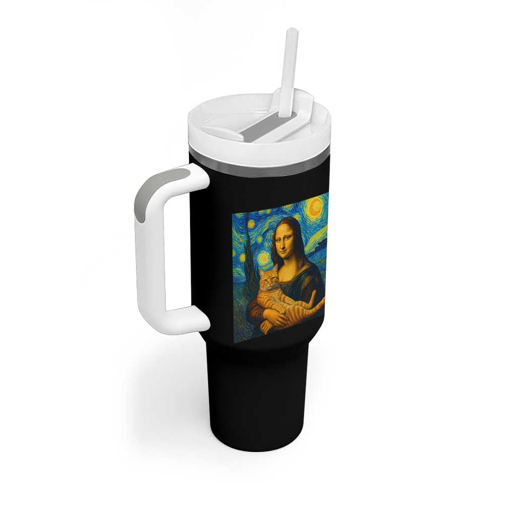 Mona Lisa Cat Starry Night Tumbler With Handle - Wonder Print Shop