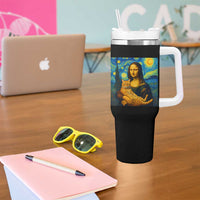 Mona Lisa Cat Starry Night Tumbler With Handle - Wonder Print Shop
