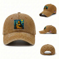 Mona Lisa Cat Starry Night Washed Cotton Baseball Cap