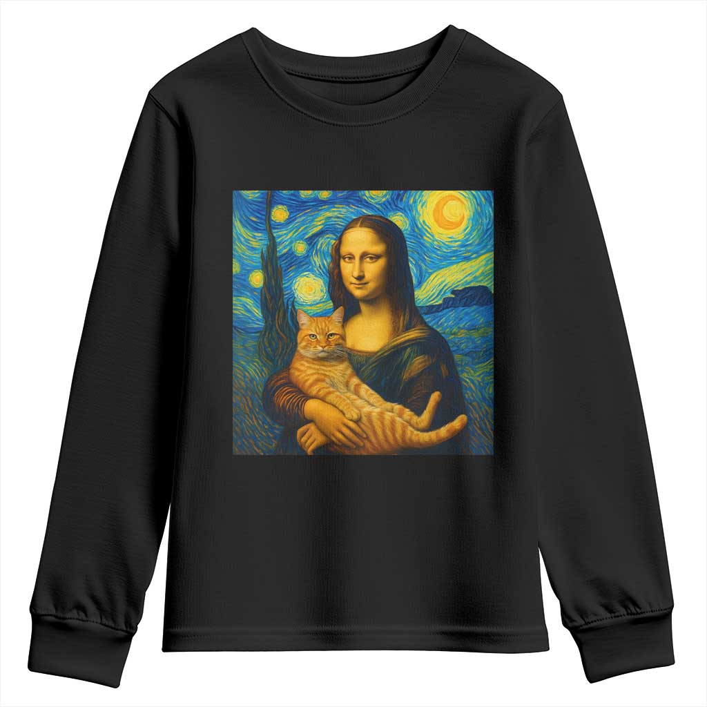 Mona Lisa Cat Starry Night Youth Sweatshirt - Wonder Print Shop