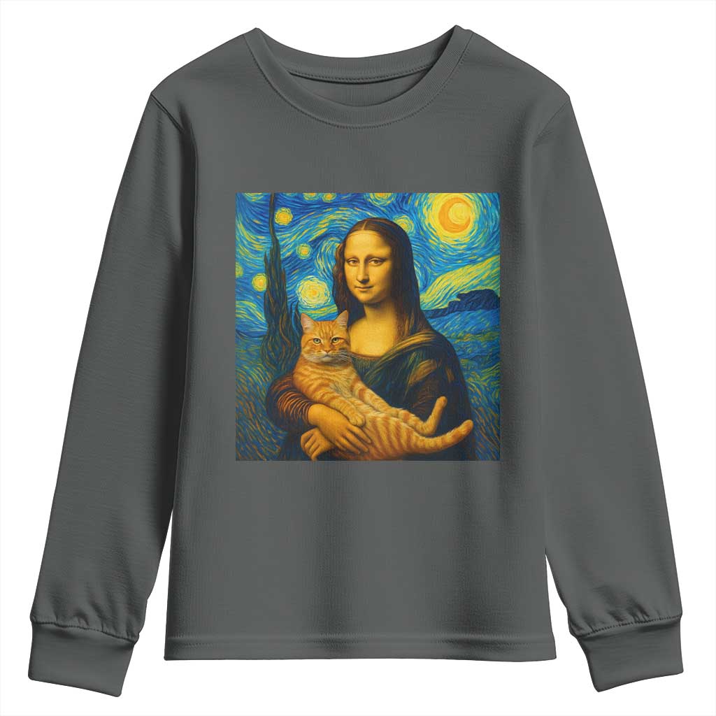Mona Lisa Cat Starry Night Youth Sweatshirt - Wonder Print Shop