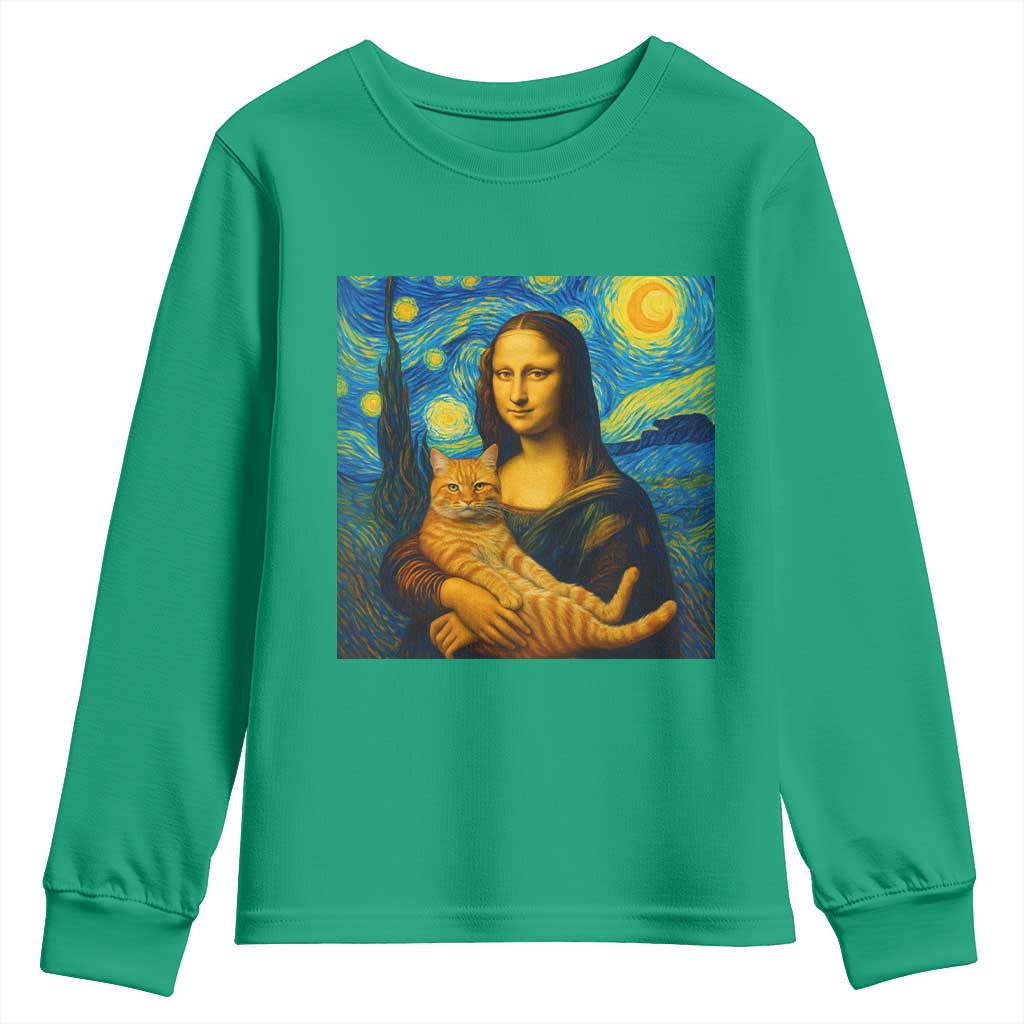 Mona Lisa Cat Starry Night Youth Sweatshirt - Wonder Print Shop