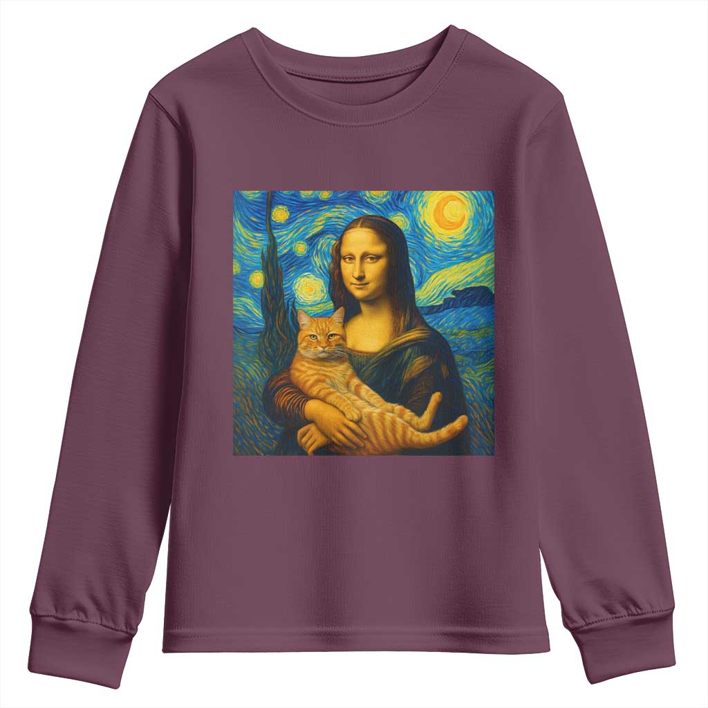 Mona Lisa Cat Starry Night Youth Sweatshirt - Wonder Print Shop