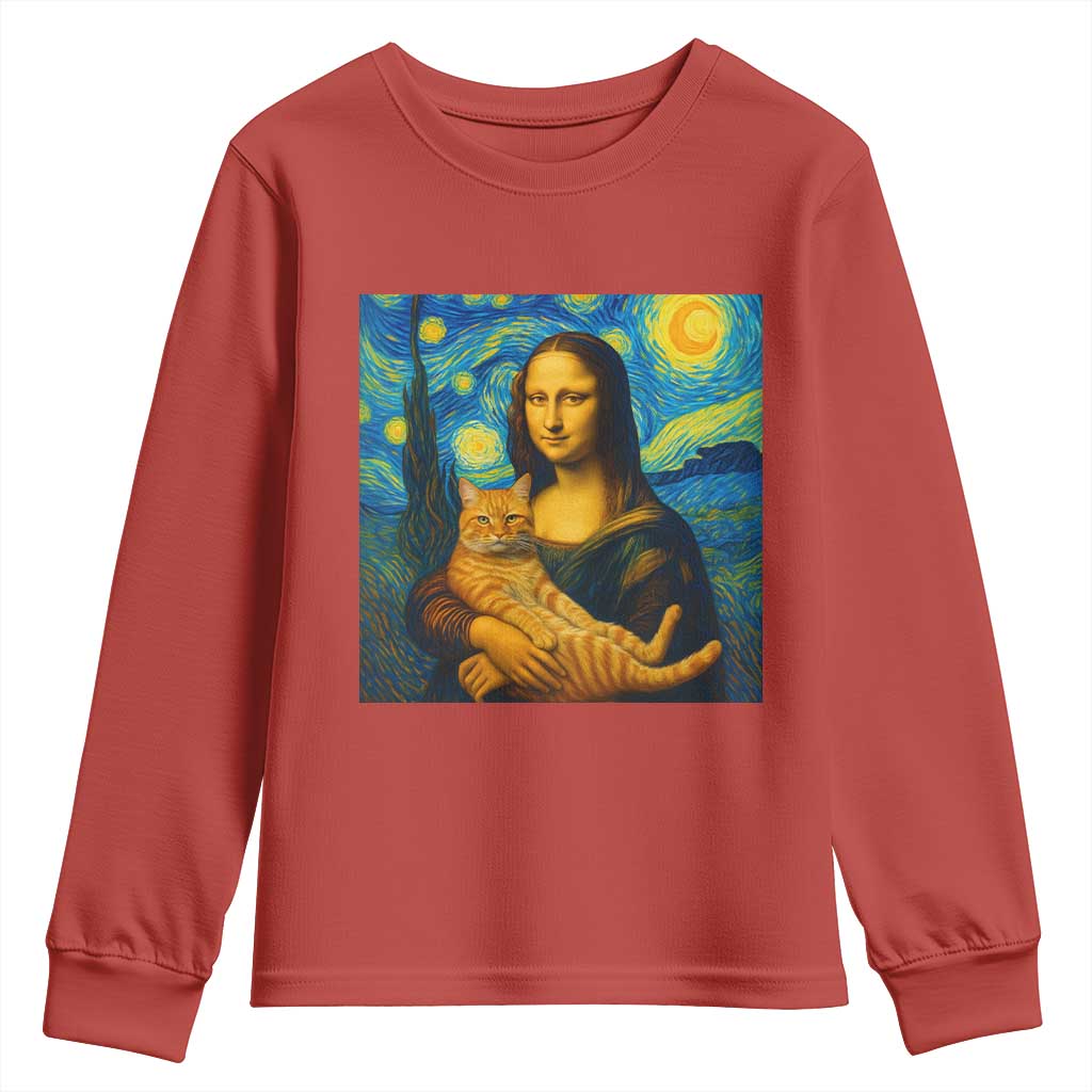 Mona Lisa Cat Starry Night Youth Sweatshirt - Wonder Print Shop
