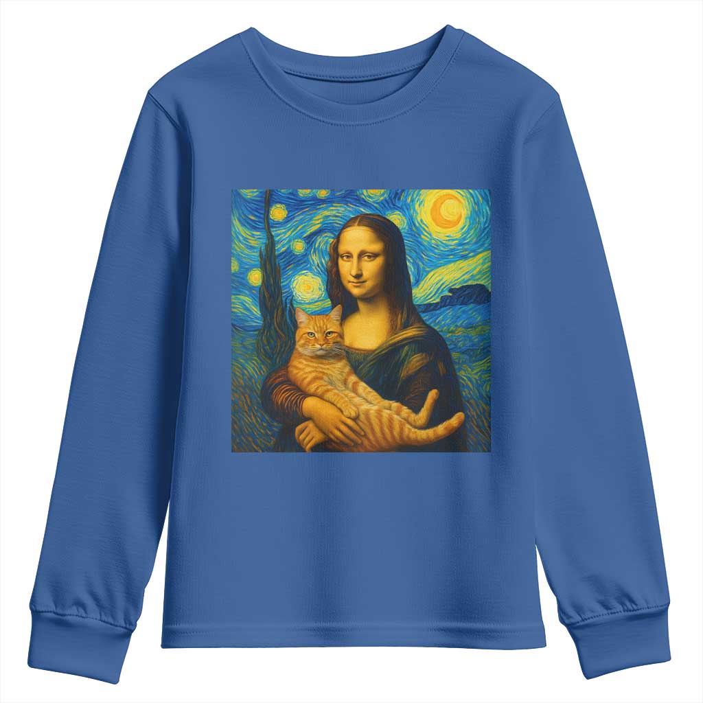 Mona Lisa Cat Starry Night Youth Sweatshirt - Wonder Print Shop