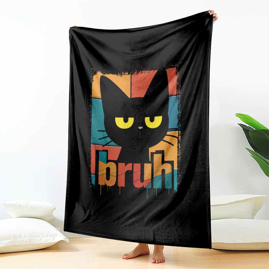 Funny Black Cat Bruh Meme Throw Blanket Funny Black Cat - Wonder Print Shop
