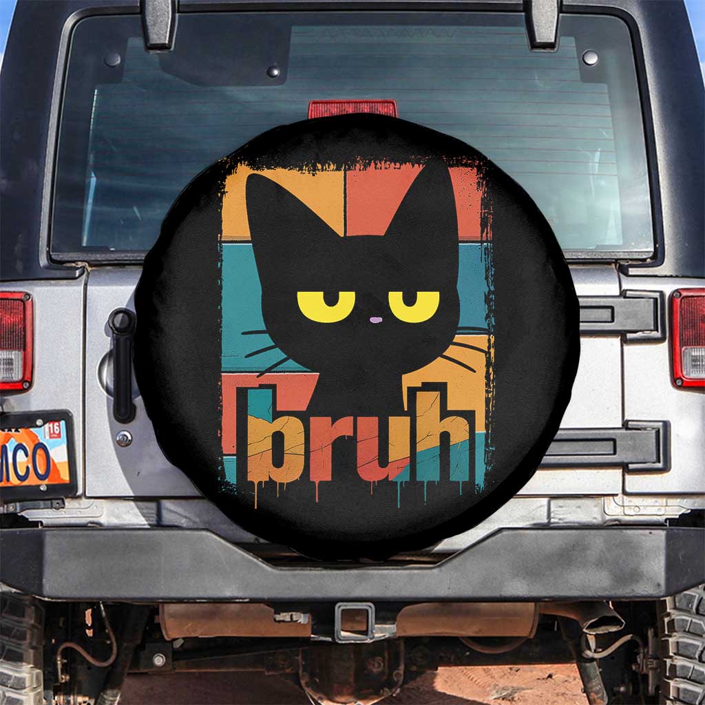 Funny Black Cat Bruh Meme Spare Tire Cover Funny Black Cat - Wonder Print Shop